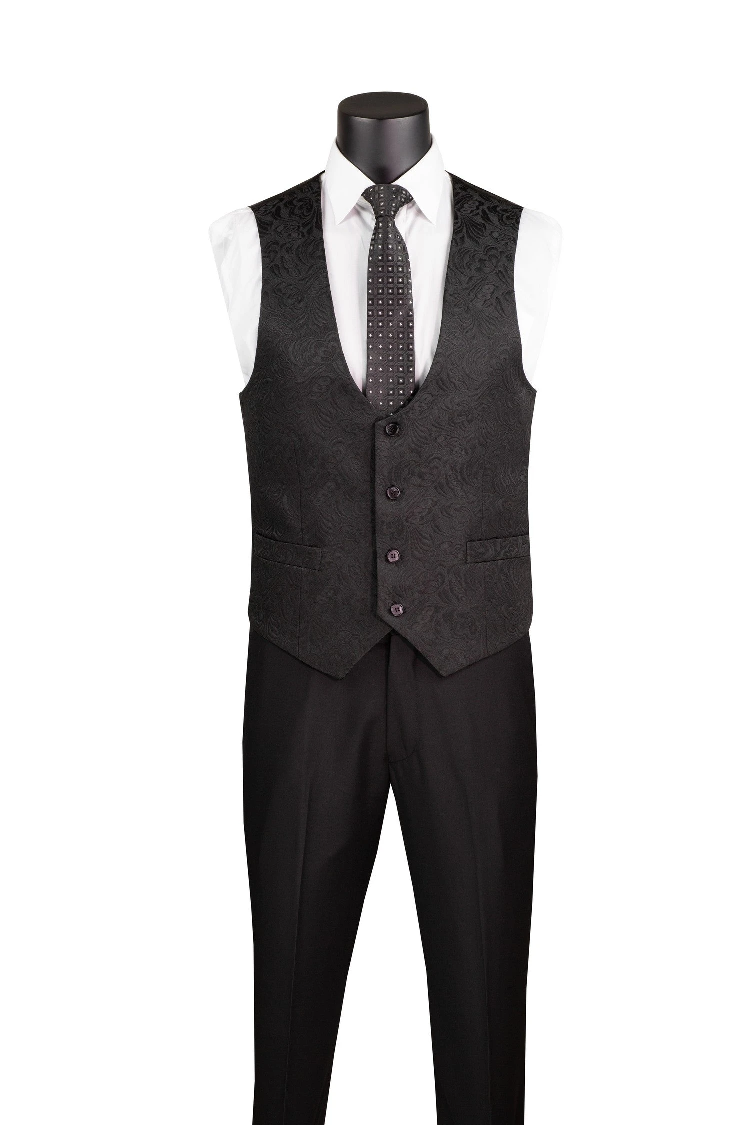 Slim Fit Tuxedo 3 Piece With Jacquard Pattern In Black 2 Slim Fit Tuxedo 3 Piece With Jacquard Pattern In Black - Image 2