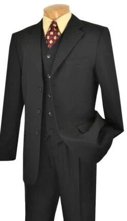 Mont Blanc Collection - Regular Fit Suit 3 Button 3 Piece In Black
