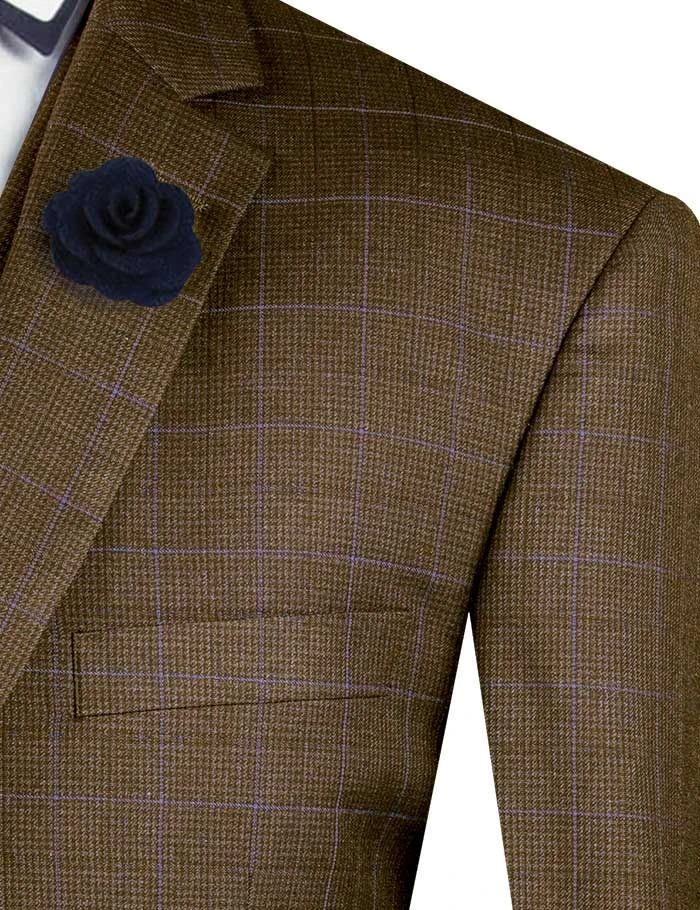 Venetian Collection - Taupe Regular Fit Glen Plaid 2 Button 3 Piece Suit 2 Venetian Collection - Taupe Regular Fit Glen Plaid 2 Button 3 Piece Suit - Image 2