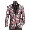 Burgundy Modern Fit Paisley Pattern Jacquard Fabric Jacket With Bow Tie