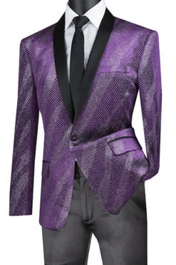 Slim Fit Velvet Party Jacket 1 Button Shawl Lapel In Purple