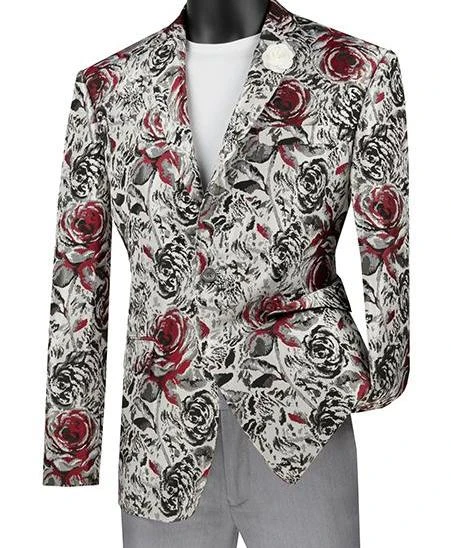Slim Fit Floral Design Jacket In Red 1 Slim Fit Floral Design Jacket In Red