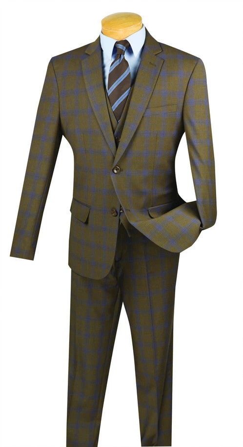 Monopoly Collection - 2 Buttons 3 Piece Suit Slim Fit Glen Plaid Taupe 1 Monopoly Collection - 2 Buttons 3 Piece Suit Slim Fit Glen Plaid Taupe