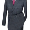 Naples Collection - Gray Modern Fit Double Breasted Windowpane Peak Lapel 2 Piece Suit