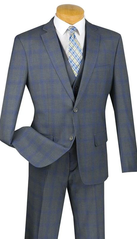 Monopoly Collection - 2 Buttons 3 Piece Suit Slim Fit Glen Plaid Gray 1 Monopoly Collection - 2 Buttons 3 Piece Suit Slim Fit Glen Plaid Gray