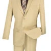 Beige Slim Fit Men's 2 Piece Business Suit 2 Button