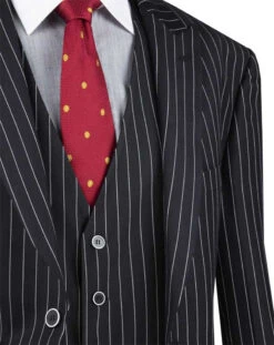 Odyssey Collection - Black Regular Fit 3 Piece Suit 2 Button Gangster Stripe -Bowie Store v2rs 9 black detail